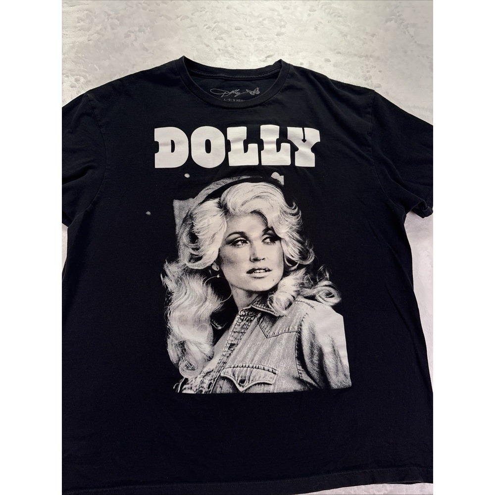 Dolly Parton Womens Black Cotton Tshirt-Size L (42-44)-Portrait